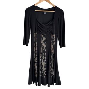 Frank Lyman Half Sleeve Cocktail Dress Sz 8 Black Leopard Print Stretch Midi